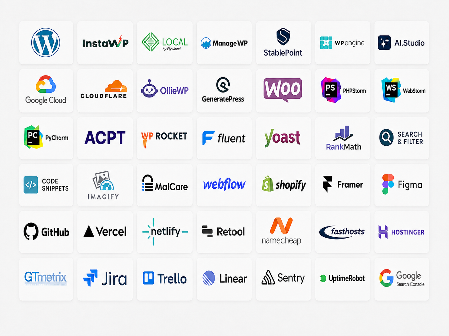 Various web development and hosting logos